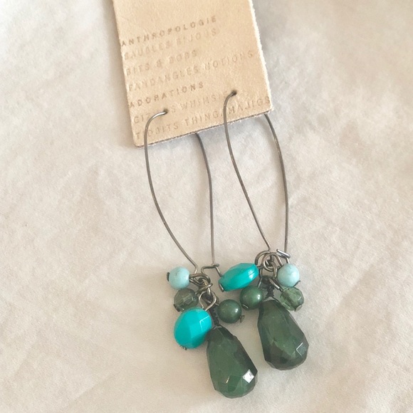 Anthropologie Jewelry - Anthropologie Emerald Blue Dangle Drop Earrings
